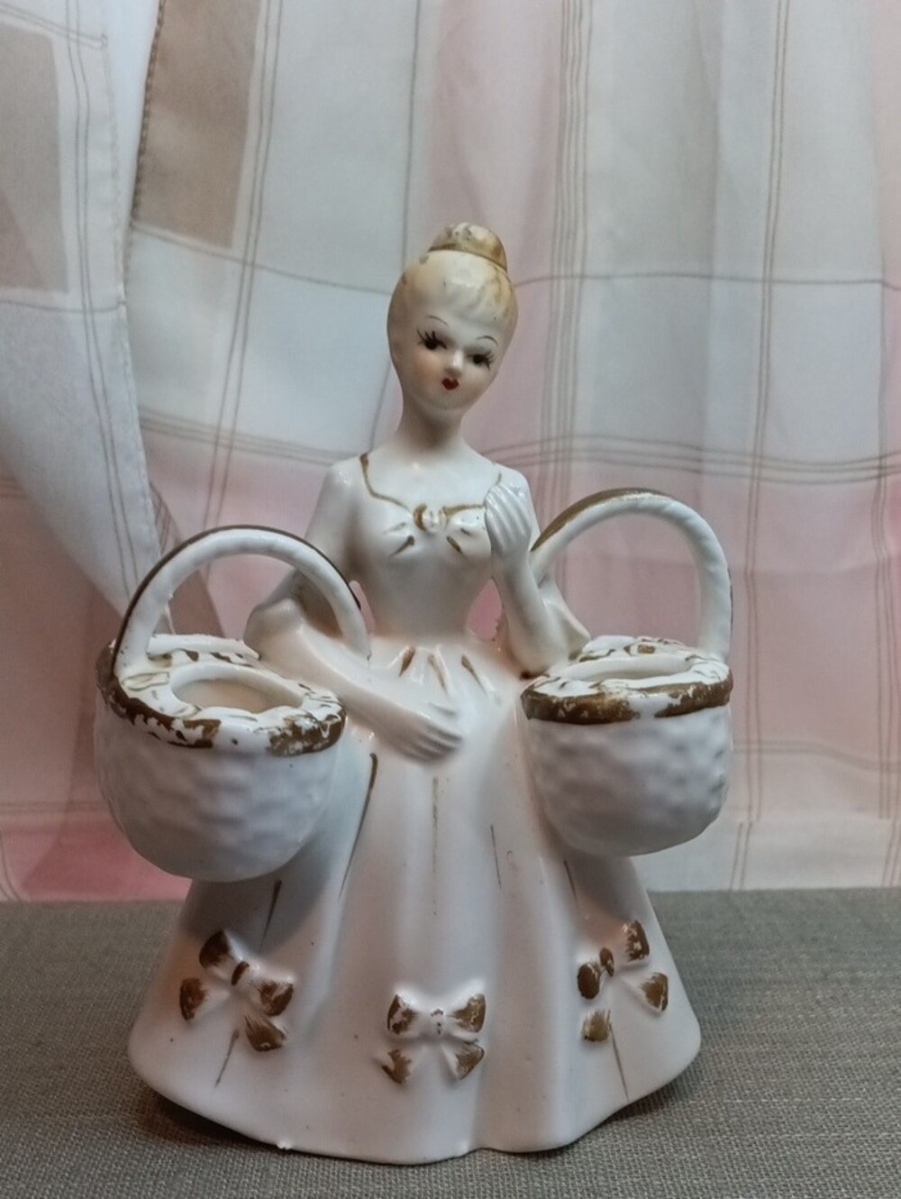 Vintage Vanity Ceramic Lipstick Lady With Baskets Lipstick Holder